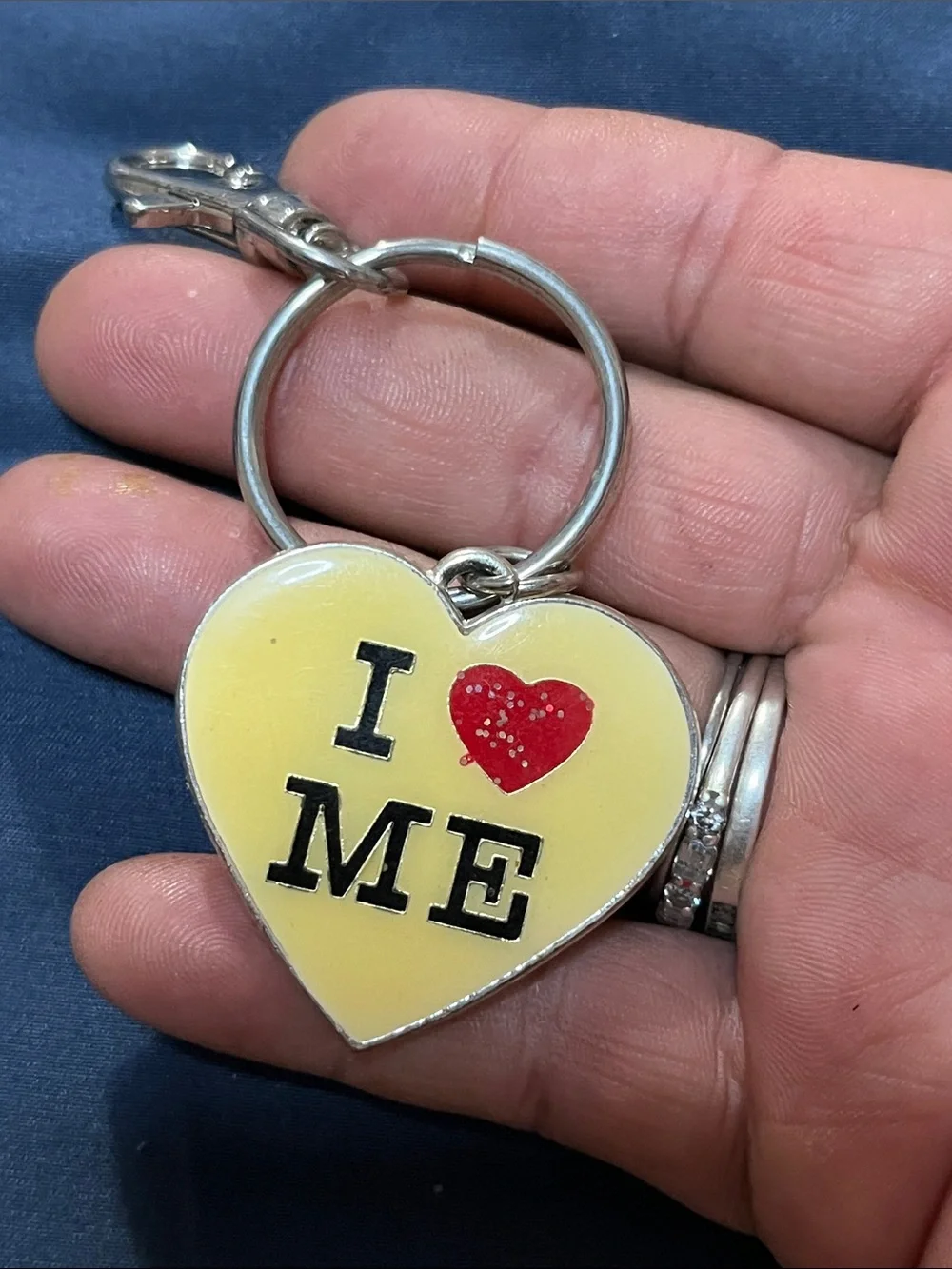 Yellow Heart Key & Card Holder Charm with Red Heart Accent